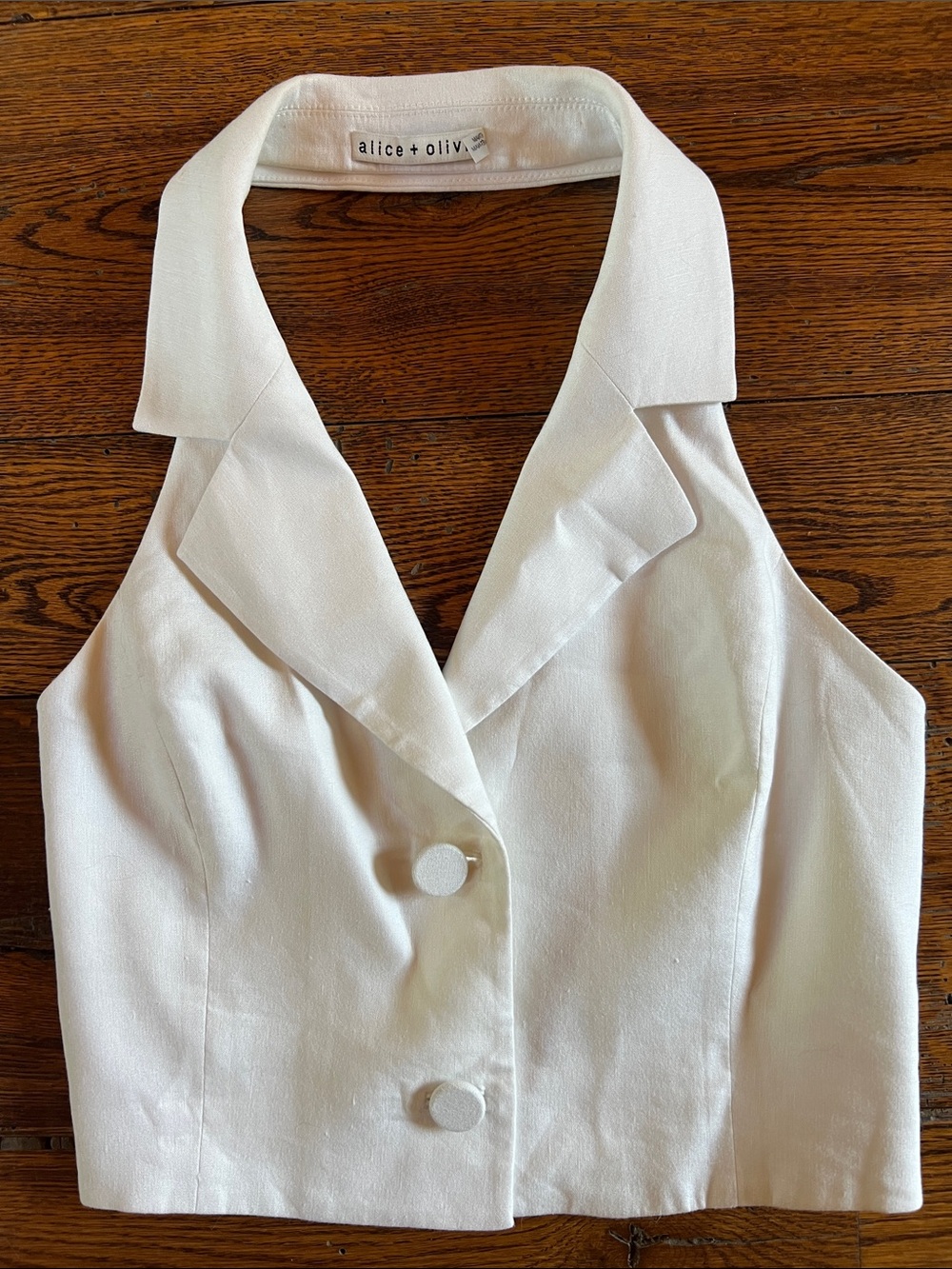 Alice + Olivia White Tailored Halter-Collar Buttoned Camisole